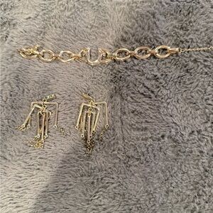 Gold Link Bracelet and Dangle Earrings Set - Women's Jewelry
